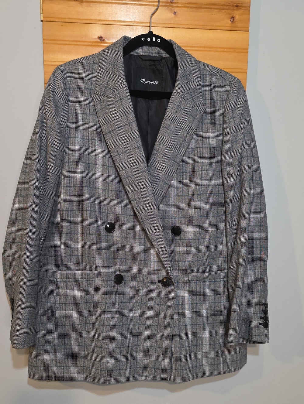 Madewell Caldwell Grey Glen Plaid Double-Breasted Blazer Oversized Women's Med